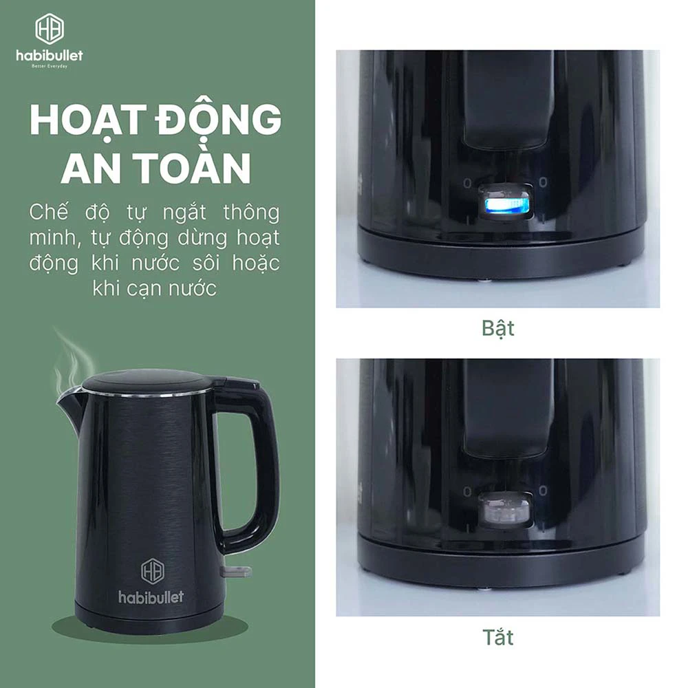 Ấm đun siêu tốc cao cấp Habibullet KHB2486 hoạt động an toàn